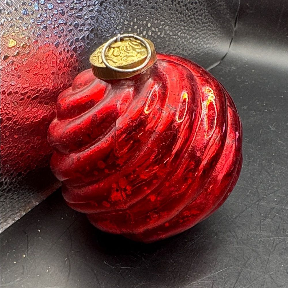 Vintage Red Swirl Glass Ornament